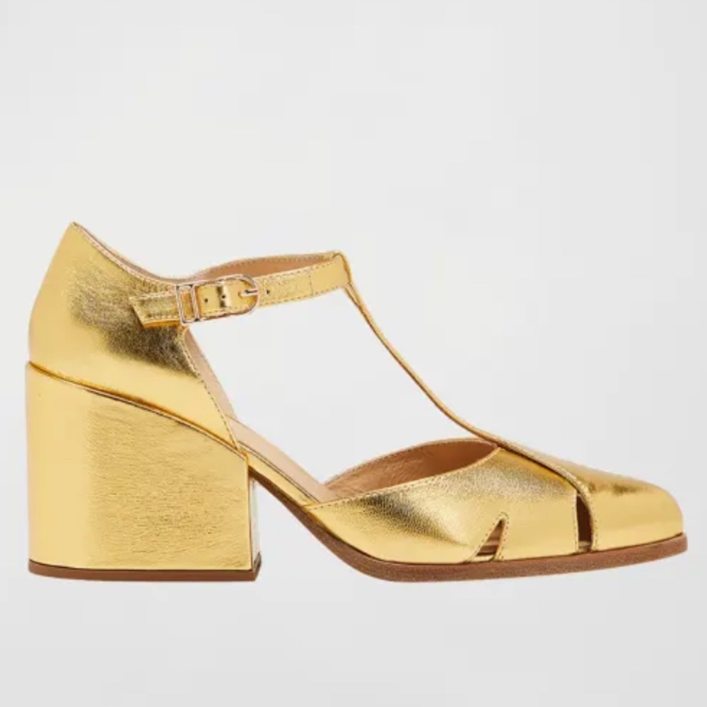 NIB Gabriela Hearst HAWES Gold Metallic Mary Jane Pumps size 39 (read sizing!)